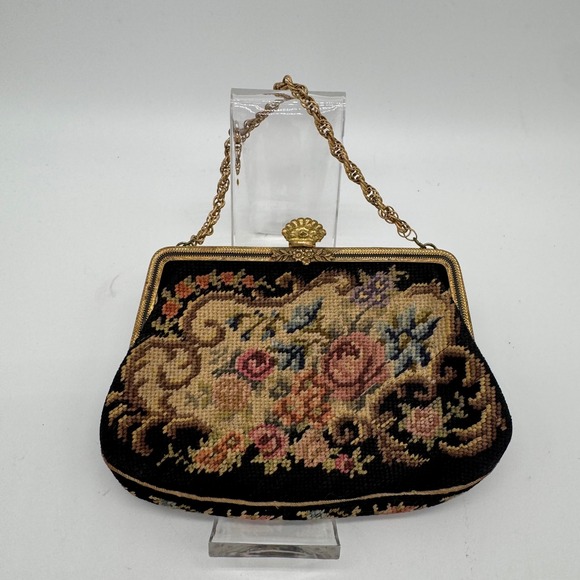 Handbags - Antique 1920s Art Deco Made in Czechoslovakia Micro Petit Point Purse CrownClasp